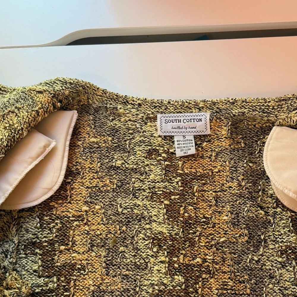 South Cotton Hand Knit Sweater Cardigan Brown Gold - Small - Picture 7 of 9